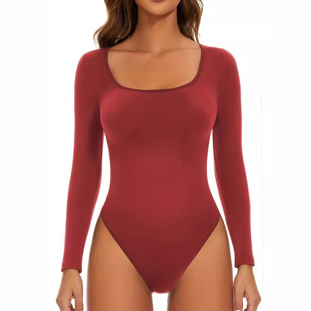 Women's Deep Plunge Bodysuit – Fitted Long Sleeve Evening Bodysuit