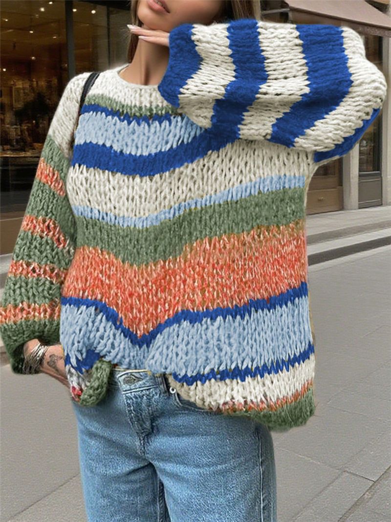 Women's Open Front Striped Cardigan – Relaxed Long Sleeve Cardigan