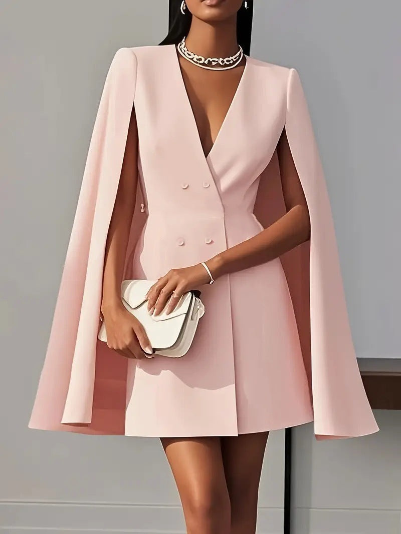 Alanah | Hooded Cape Cocktail Dress with v-neck