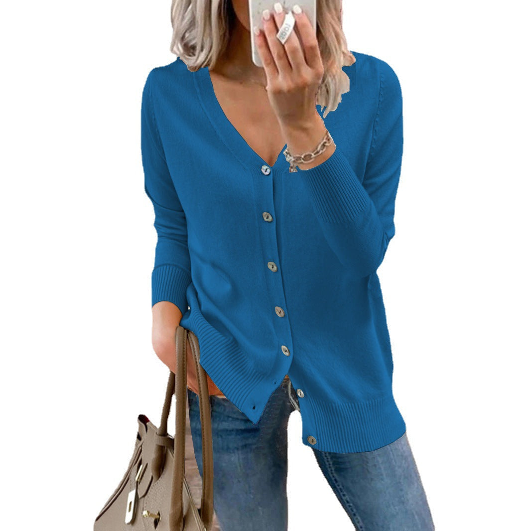 Women's Ribbed V-Neck Cardigan – Button Front Long Sleeve Cardigan