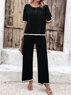 Women's Split Hem Wide Leg Pants Set – Relaxed Casual Loungewear Set