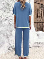 Women's Split Hem Wide Leg Pants Set – Relaxed Casual Loungewear Set