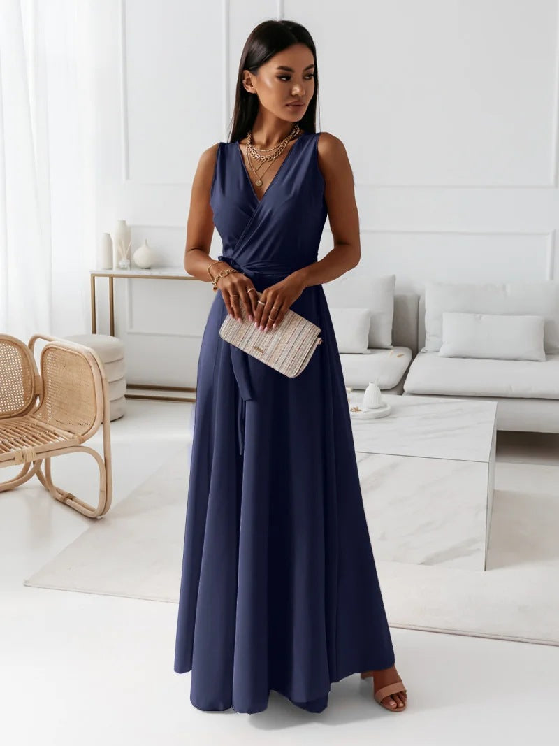 Women's Bridesmaid Wrap Maxi Dress – V-Neck Wedding Guest Occasion Dress
