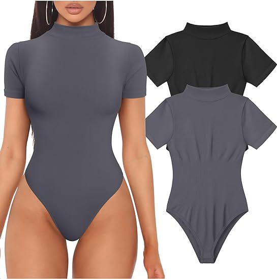Women's Fitted Mock Neck Bodysuit – Short Sleeve Everyday Bodysuit