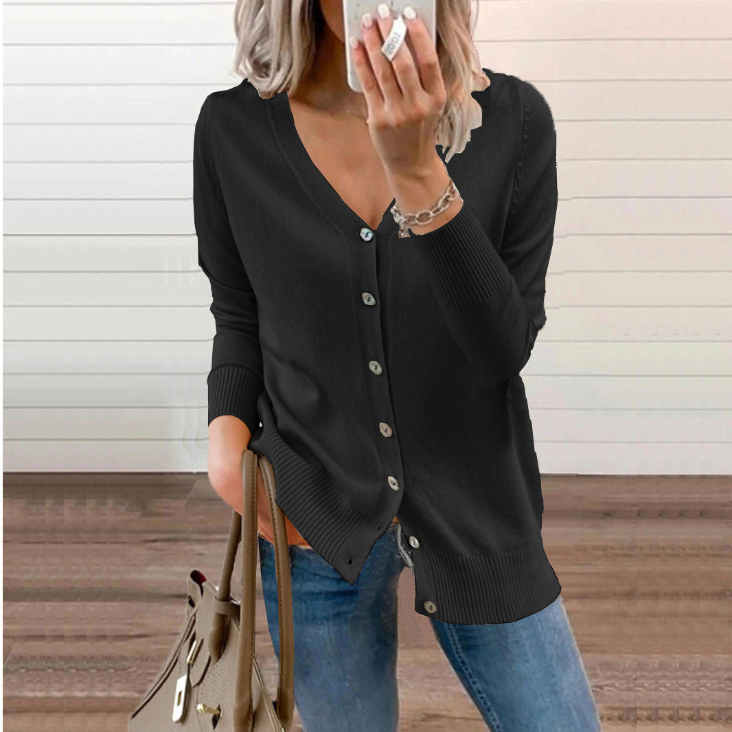 Women's Ribbed V-Neck Cardigan – Button Front Long Sleeve Cardigan