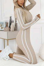 Women's Side Stripe Active Bodysuit – Long Sleeve Fitted Sport Bodysuit