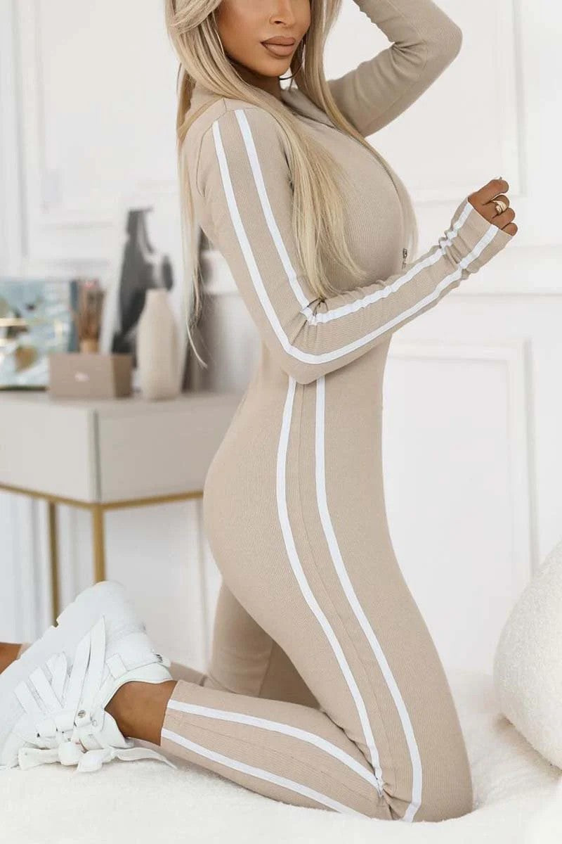 Women's Side Stripe Active Bodysuit – Long Sleeve Fitted Sport Bodysuit