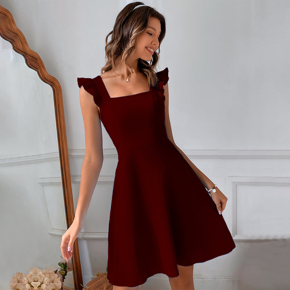 Women's Ruffle Strap Mini Dress – Fit & Flare Cocktail Day Dress