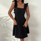 Women's Ruffle Strap Mini Dress – Fit & Flare Cocktail Day Dress