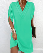 Women's V-Neck Wrap Summer Dress – Short Sleeve Flowy Dress