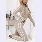 Women's Side Stripe Active Bodysuit – Long Sleeve Fitted Sport Bodysuit