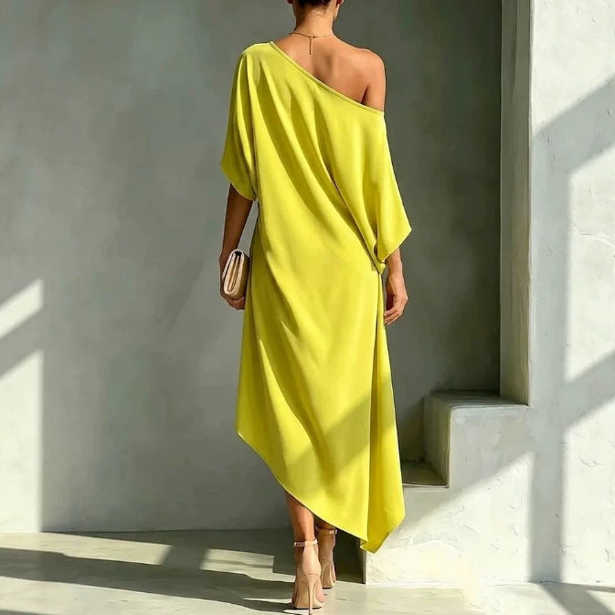 Women's One Shoulder Draped Wedding Guest Dress – Asymmetrical Formal Occasion Dress