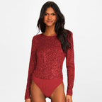 Women's Long Sleeve Sequin Bodysuit – Sparkle Fitted Party Bodysuit