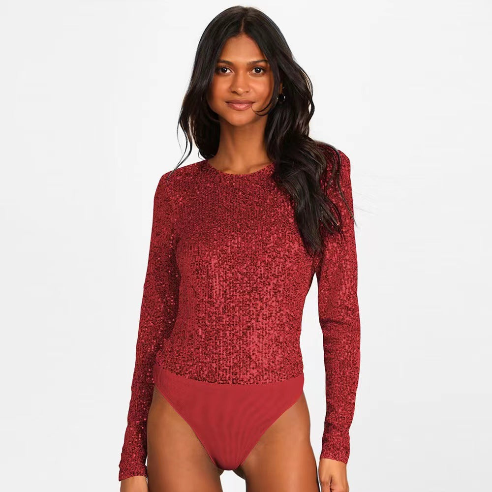 Women's Long Sleeve Sequin Bodysuit – Sparkle Fitted Party Bodysuit