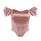 Women's Off-Shoulder Corset Bodysuit – Bow Sleeve Fitted Party Bodysuit