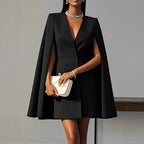Alanah | Hooded Cape Cocktail Dress with v-neck