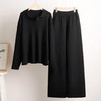 Women's Oversized Collared Sweater Set – Polo Top Wide Leg Pants Set