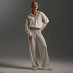 Women's Oversized Collared Sweater Set – Polo Top Wide Leg Pants Set