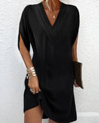 Women's V-Neck Wrap Summer Dress – Short Sleeve Flowy Dress