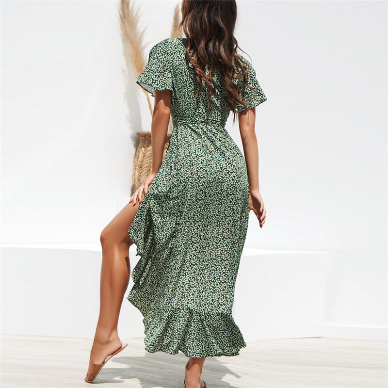 Women's Belted Wrap Maxi Dress – V-Neck Formal Occasion Dress