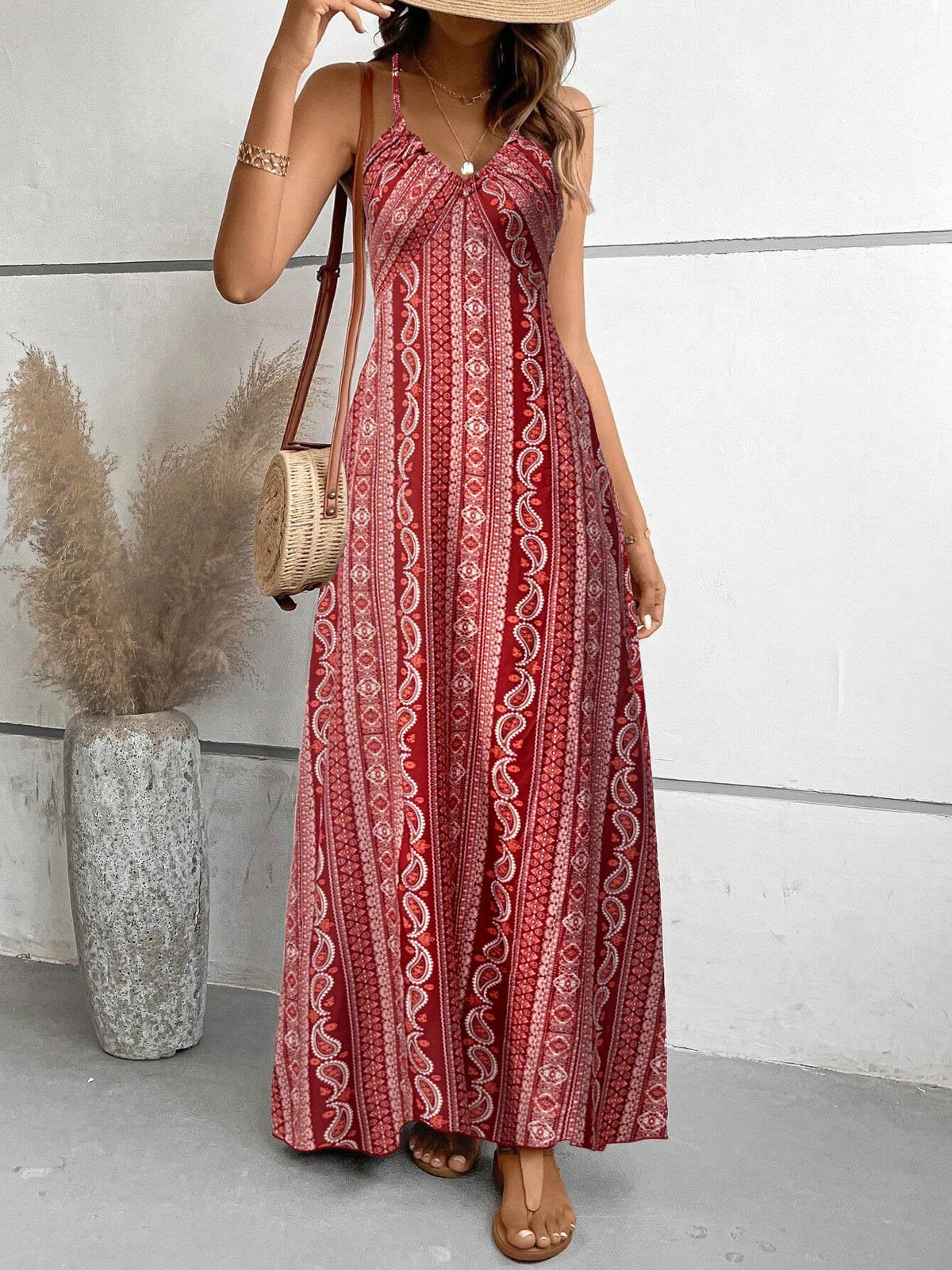 Women's Printed Strappy Maxi Dress – Spaghetti Strap Flowy Long Dress
