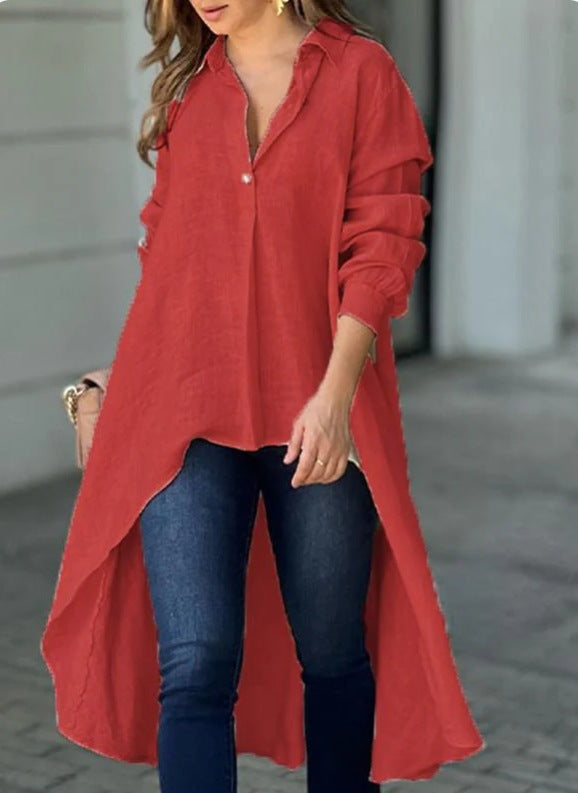 Women's Asymmetrical Tunic Blouse – Longline Button Down Shirt Blouse
