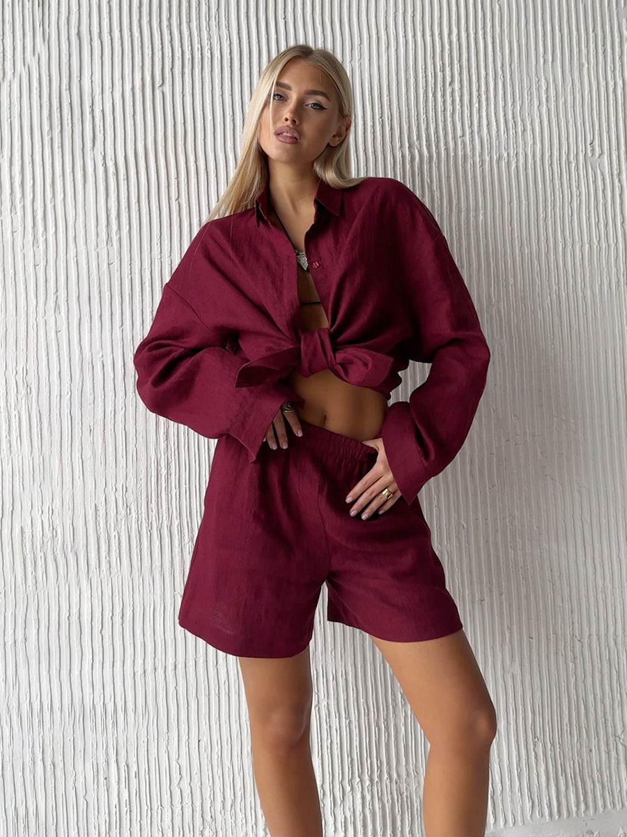 Women's Blouse Shorts Set – Button Front Top & Matching Shorts Set