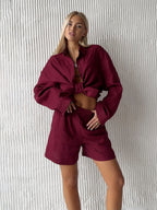 Women's Blouse Shorts Set – Button Front Top & Matching Shorts Set