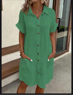 Women's Vintage V-Neck Dress – Flowy Three-Quarter Sleeve Day Dress