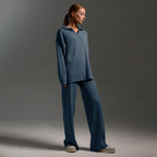 Women's Oversized Collared Sweater Set – Polo Top Wide Leg Pants Set