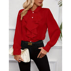 Women's Tiered Ruffle Blouse – Flowy Long Sleeve Dress Blouse