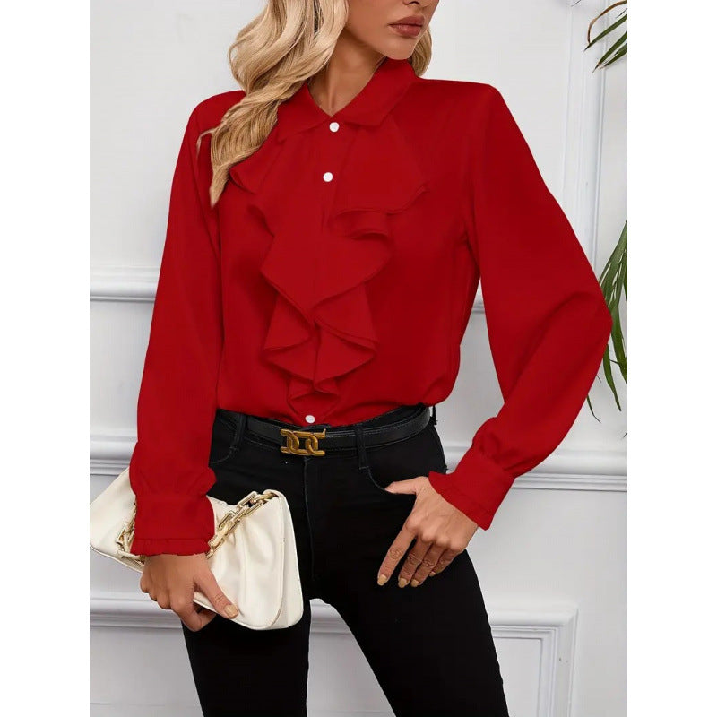 Women's Tiered Ruffle Blouse – Flowy Long Sleeve Dress Blouse