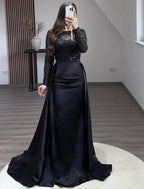 Women's Long Sleeve Glitter Gown – Flowing Sparkle Formal Evening Dress