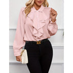Women's Tiered Ruffle Blouse – Flowy Long Sleeve Dress Blouse