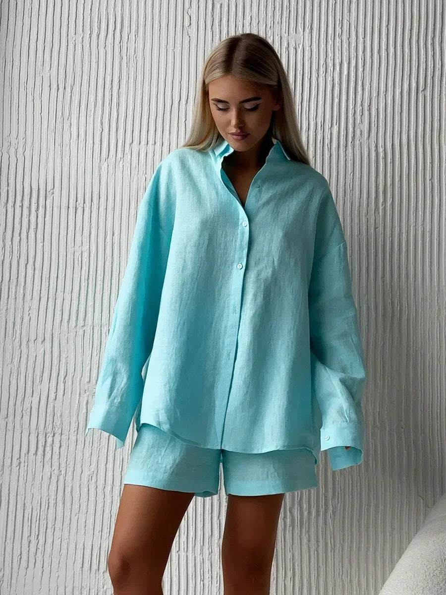 Women's Blouse Shorts Set – Button Front Top & Matching Shorts Set