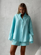 Women's Blouse Shorts Set – Button Front Top & Matching Shorts Set