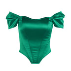 Women's Off-Shoulder Corset Bodysuit – Bow Sleeve Fitted Party Bodysuit