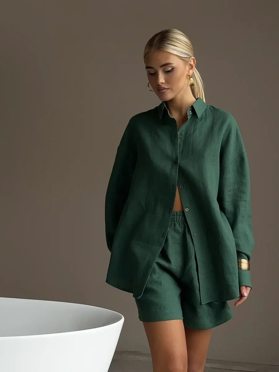 Women's Blouse Shorts Set – Button Front Top & Matching Shorts Set