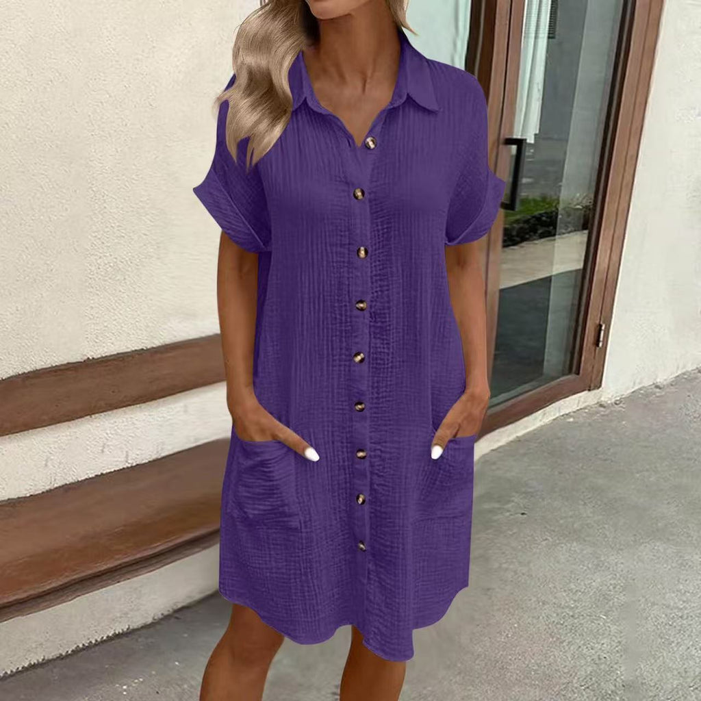 Women's Vintage V-Neck Dress – Flowy Three-Quarter Sleeve Day Dress