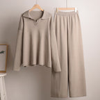 Women's Oversized Collared Sweater Set – Polo Top Wide Leg Pants Set