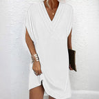 Women's V-Neck Wrap Summer Dress – Short Sleeve Flowy Dress