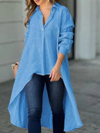 Women's Asymmetrical Tunic Blouse – Longline Button Down Shirt Blouse