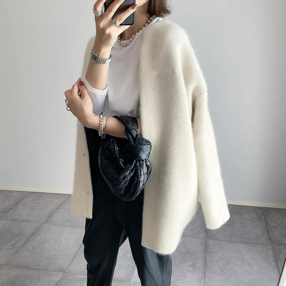 Women's Mid-Length Cardigan – Relaxed Cotton Blend Cardigan