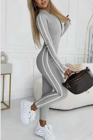 Women's Side Stripe Active Bodysuit – Long Sleeve Fitted Sport Bodysuit