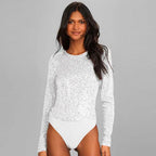 Women's Long Sleeve Sequin Bodysuit – Sparkle Fitted Party Bodysuit