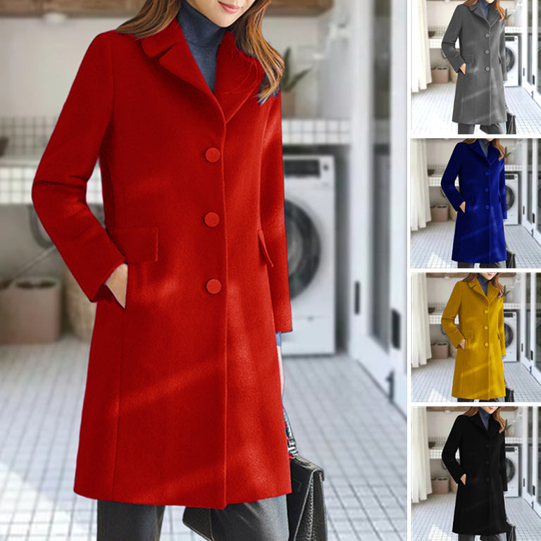 Women's Classic Lapel Coat – Long Button Front Overcoat