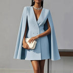 Alanah | Hooded Cape Cocktail Dress with v-neck