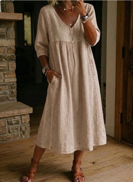 Women's Vintage Denim Look Dress – Button Front Relaxed Dress