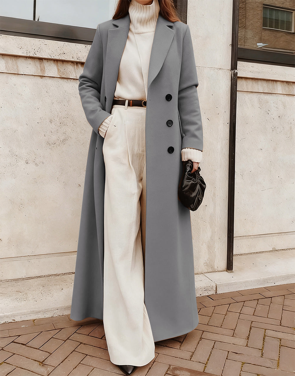 Alanah | Long Double-Breasted Coat with pockets