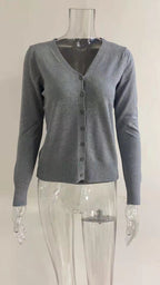 Women's Ribbed V-Neck Cardigan – Button Front Long Sleeve Cardigan